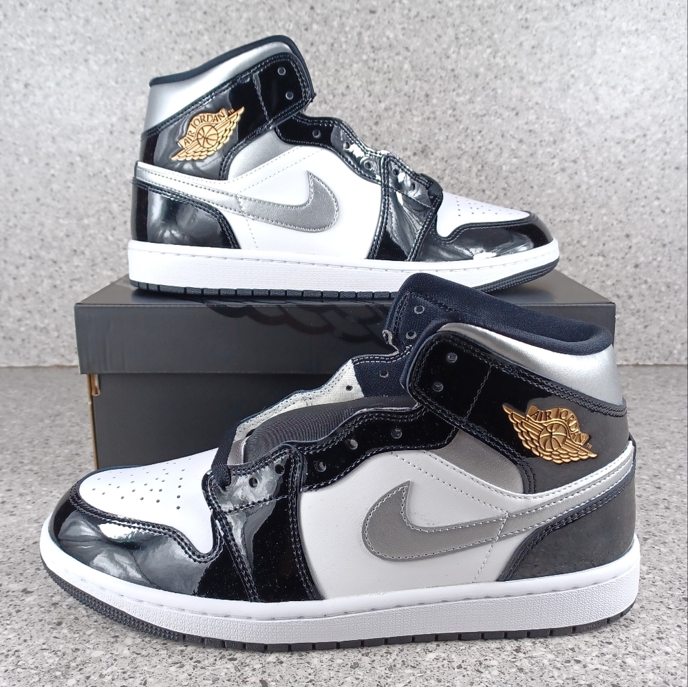 Nike Air Jordan Mid Patent Black White Sneakers